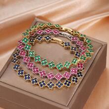 1 pieza Pulsera de lujo con flores de circonita al azar para mujeres, joyería exquisita con efecto deslumbrante de CZ como regalo