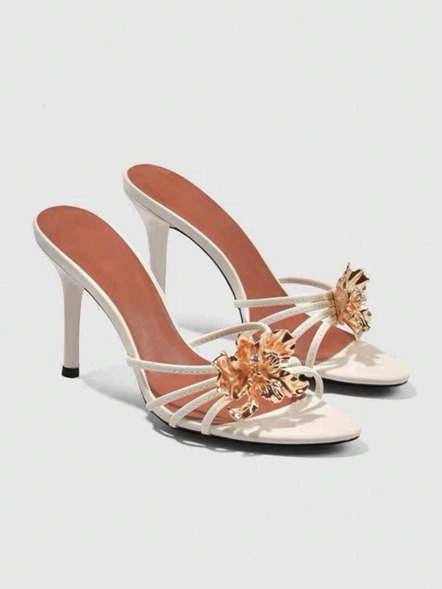 Silk Flower Decor Flat Sandals For Women, Sophisticated High-End Versatile Design, Summer 2025 New Arrival,Stiletto Heels