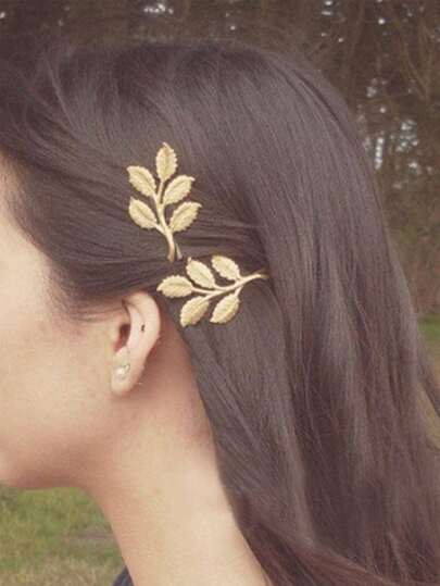 2 Pcs Simple And Fresh Forest Style Sweet Tree Branch Hair Clips With A Straight Clip And Edge Clip, Suitable For Daily Wear And Decoration Claw Clips Hair Claws Hair Barrettes, Head Accessories, Hair Accessories For Women, Hairpin