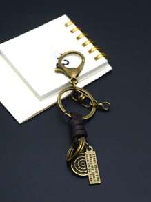 1pc Handmade Woven Keychain Accessories, Lobster Clasp Vintage Leather Rope Keyring, DIY Pendant Keychain, Random Color Car Accessories Bag Charm