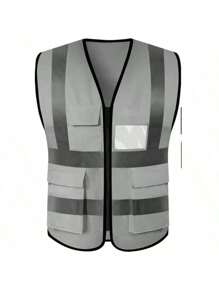 High Visibility Reflective Safety Vest With Pockets And Zipper Front, Neon Yellow, Meets ANSI/ISEA Standards