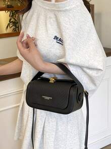 Women's Fashion Oblique Crossbody Square Bag, Elegant Minimalist Design, Large Capacity, Handle Option - Black - View 4