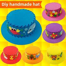 4pcs/6pcs/10pcs Handmade DIY Cap Materials Set, 3D Stereoscopic Adhesive Painting Hat, Early Educational Material Package For Children Multi, Boys And Girls Party Hat, Kindergarten Handmade Lesson Material Package, Random Style