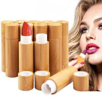 قطعة واحدة من أنبوب أحمر شفاه دوار من البامبو ، غلاف داخلي من البولي بروبلين الأبيض، صندوق إعادة تعبئة DIY لأحمر شفاه/طلاء الشفاه/عطر صلب (محمول ، هدية مصنوعة باليد للمكياج الفتوي)