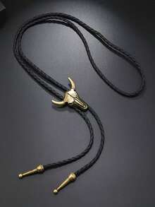 1 Stück verstellbare westliche Stierenkopf Halskette, amerikanisch-westlicher Cowboy Bolo Krawatte Kragen Charm, lässige Party Hochzeit Trauzeuge Unisex Leder Kordel Anhänger, tolle Geschenkidee für Herren Krawatte