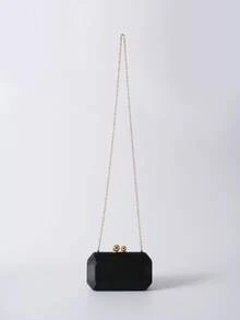 时尚女士晚宴包缎面派对婚礼奢华金属链条手提包女士礼服包闪亮优雅婚礼新娘手拿包圣诞节冬季圣诞礼物 - 黑色 - 查看 4