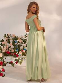 Joyfunear Schwangeren Frauen Einfarbiges Lose Maxikleid mit hoher Taille, Plissee und einem Schulterausschnitt