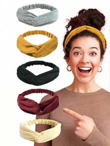 5/10pcs Classic Criss-Cross Knitted Headband Facial Wash Elastic Headwrap Solid Color Absorbent Fashion Handmade Hairband For Women, Multiple Colors Available, Hair Accessories Fall Winter Hair Band For Vacation Outfits Woman Elegant Scarf Women Bandana Soft Headwrap - Multicolor - View 17