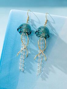 1 对可爱水母设计吊坠耳环，复古长流苏耳环，独特的海洋风格珠宝配饰，适合女士和女孩的完美礼物 - 金黃色+墨綠色 - 查看 5