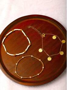 3 件套波西米亚风格串珠、贝壳和海星脚链套装，适合女士，适合海滩、度假、派对佩戴 - 五葉草 - 查看 2