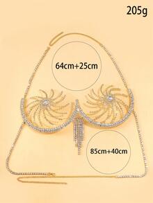 1pc European & American Windmill Crystal Bra Chain, Sexy Crystal Bikini Body Chain
