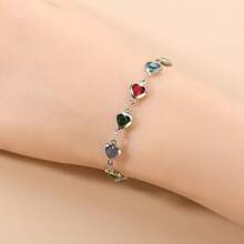 Mehrfarbiges Zirkonia-Herz-Armband, Legierungs-Dopamin-Herz-Ketten-Armband, Schmuck