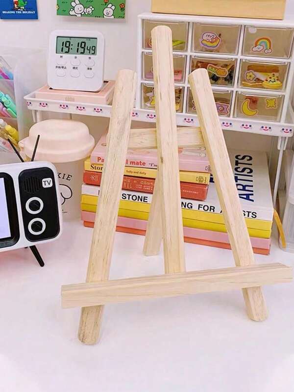 1 pieza Caballete de exhibición de madera de escritorio, soporte multifuncional de sobremesa para pintura, mini expositor de arte, estantería triangular para teléfono y decoración, 2 piezas/6 piezas Caballetes de madera para pintura