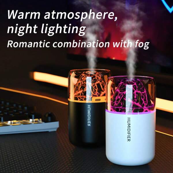 1pc Realistic Volcanic Lava Mini Humidifier, 7-Color Mood Light, Car Aromatherapy Diffuser, Suitable For Bedroom, Living Room, Office, Increases Air Humidity, Relieves Dryness, Mini Aroma Diffuser For Summer Air Cooling