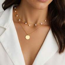 Colar dourado em Y com strass e pérolas artificiais, design elegante, adequado para uso diário feminino, presente de amizade, festa, acessórios de joalheria premium, colar multicamadas de aço inoxidável