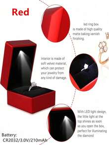 奢华LED戒指首饰盒，适用于求婚、婚礼、订婚、圣诞节等场合……带灯LED戒指首饰礼盒，男女皆宜，尤其适合女孩。盒子尺寸 - 黑色 - 查看 3