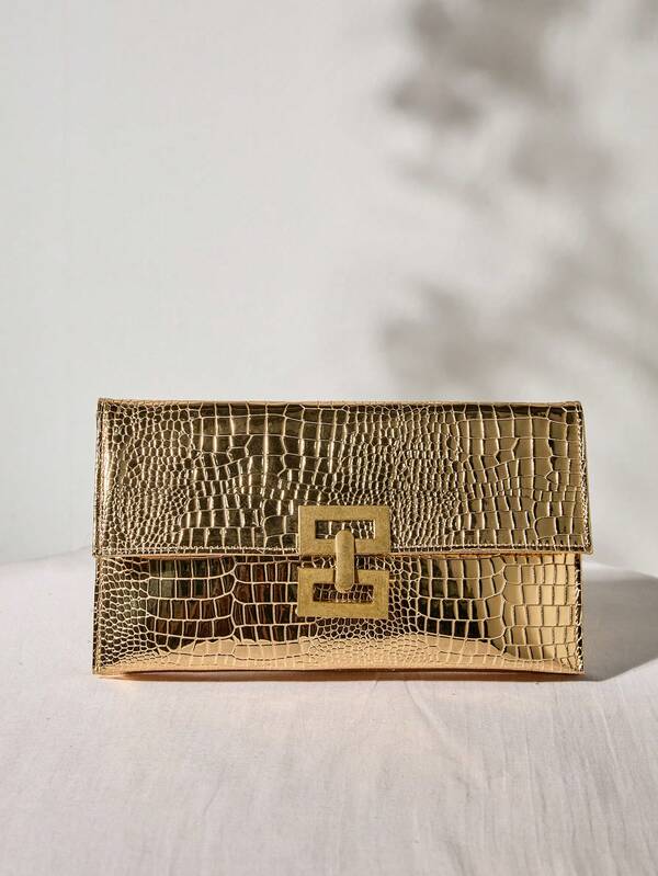 Bolso de mano de lujo minimalista de unicolor con estampado de piedra, bolso de mano de estilo elegante en color dorado, bolsos de mano de moda para mujer como regalo de Navidad e invierno