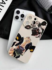 1pc Cow Print Realistic Graphic White Phone Case, Durable Scratch-Resistant TPU Material, Compatible With IPhone & Galaxy Phones - Multicolor - View 2