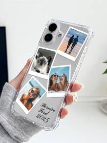 1 pieza Funda de teléfono protectora de TPU con cobertura total, lente protectora y collage de fotos personalizadas de 4 en 1 para pareja/familia/amigos/mascotas para iPhone 11/12/13/14/15/16/16pro/16plus/16promax/X/Xr/Xsmax/7/7plus, elegante, colorida, vintage, linda, sencilla, divertida, personalizada, regalo ideal para él, regalo ideal para ella, novio, novia, familia, amigos, abuelos, pareja, para aniversarios, para cumpleaños