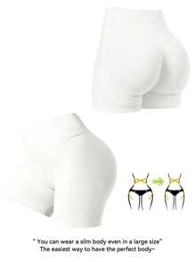 White Shorts,High-Waisted Tummy-Control Shorts,Hidden Scrunch Butt Lifting Skinny Pants,Cycling Shorts Curve,