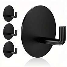 Stainless Steel Black No-Drill Adhesive Hooks, Strong Sticky For Kitchen/Bathroom/Home/RV Hanging Hooks, Removable Wall Hooks For Hanging Dishcloths, Towels, Clothes, Bathrobes, Keys, Bathroom Accessories, Room Decor