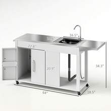 Outdoor Grill Table Grill Cart With Folding Side Table, Steel Sink - White - View 2