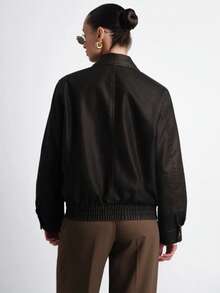 摩托车手时尚仿皮夹克，时尚百搭新款棕色女式皮衣 - 棕色 - 查看 6