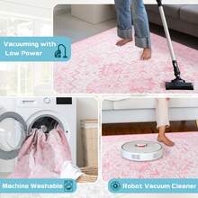Washable Pink Area Rug For Living Room, Vintage Printed Carpet Floral Rug Foldable Indoor Rug Low Pile Soft Carpet Stain Resistant Non-Slip Suitable For Living Room Bedroom Dining Room Office Apartment - Hồng - Xem 8