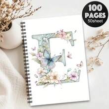 1 pieza Cuaderno de espiral con alfabeto de flores de primavera estéticas. Cuaderno de diario con letras iniciales, regalos de planificador para el trabajo, regalos perfectos para amigos, colegas, mujeres, hombres, hermanas, útiles escolares, regreso a clases