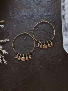 2 brincos de argola estilo boho com pedras preciosas pretas e lua dourada, brincos de liga para mulheres, adequados para sair, festas, uso diário