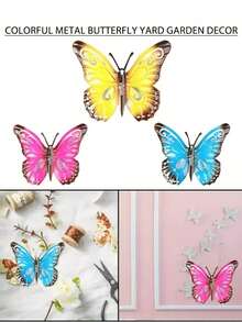 3 piezas de arte de pared de mariposa de metal de colores vibrantes, decoración de pared de jardín resistente a la oxidación, adecuada para bodas, sala de estar, dormitorio, patio, jardín y valla, regalo ideal para familiares y amigos
