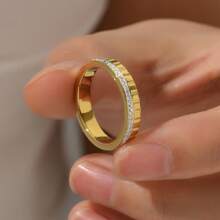 1pc Minimalist Rhombus Gear Shaped Stainless Steel & Zirconia Women Ring, Suitable For Daily Wear And Gift