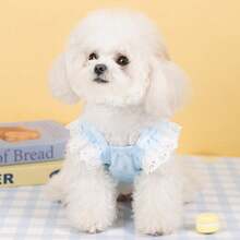Vestido de Cachorro com Manga Curta, Decoração de Laço, Respirável, Nova Coleção Primavera/Verão, Fino, Macio e Confortável, Adequado para Cães Pequenos e Médios - Rosa chiclete - Visão 4