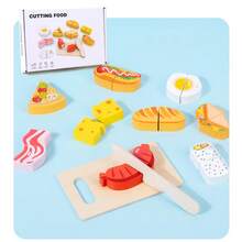 幼儿木制玩具食物，带魔术贴的水果食物切割套装，适合3-7岁男孩女孩的过家家厨房玩具配件 - 彩色 - 查看 13
