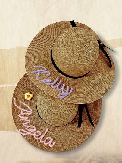 One Personalized Beach Hat, Customizable With Name, Adjustable, Sun Hat, Customizable Woolen Name Hat, Summer Hat, Women's Gift, Engraving Available, Stainless Steel, Colorful, Cute, Adorable, Fun, Kawaii, Y2K Style, Fashionable, Unisex, Casual, Customizable, Personalized, Unique, Personalized, School Supplies, Back-To-School Season, Office Supplies