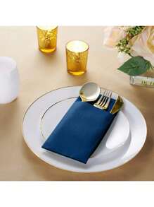 10pcs/50pcs Set Blue Disposable Napkins With Pockets, Linen-Feel Pre-Folded Guest Towels For Wedding Decor, Dinner Party, Cocktail Reception, Hotel