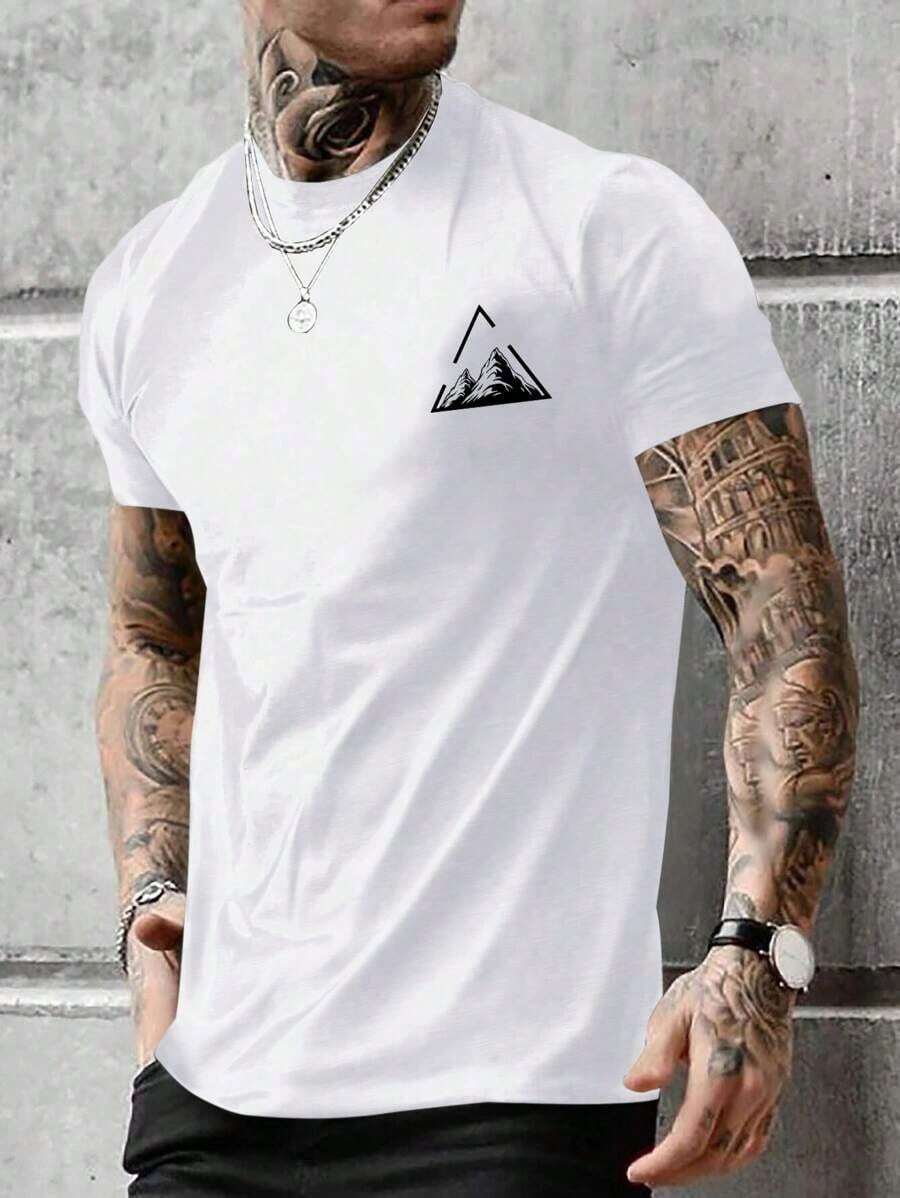 Manfinity Homme Camiseta De Manga Corta Estampada Para Hombre Con Patrón Geométrico Q5NS - Albaricoque - Ver 1