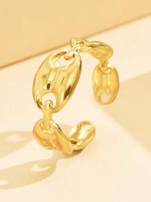 1 Stück minimalistischer offener ovaler Edelstahl-Ring, vielseitiger glatter mit 18K Gold beschichteter wasserdichter Accessoire für den täglichen Gebrauch