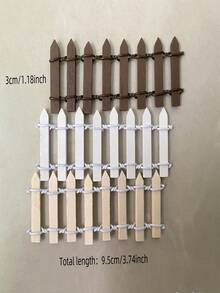 1 Set Small Fairy Tale Garden Fence, Wooden Decor, DIY Craft Project, Small Peaked Fence (Coffee & White), Length 35 Inches - Multicolor - View 12