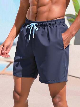 Lace-Up Drawstring Beach Shorts Men, Quick Dry, Suitable For Swimming, Exercising, Running, Beachwear