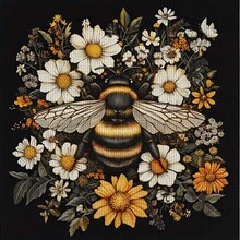 ZUOANLF 1 件无框 30*30cm/11.8*11.8 英寸，花朵上的蜜蜂，11CT/14CT 印花十字绣 DIY 套件，适合成人初学者的轻松 DIY 十字绣刺绣套装，非常适合卧室客厅墙壁装饰，送给他人的礼物包括印花帆布、针、线、图纸和说明。