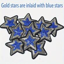 30/20-Pack Star-Shaped Iron-On Embroidered Applique Patches With Golden And Blue Sequins For Clothing And Bag Decoration