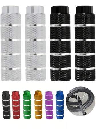 1 par de estribos antideslizantes de aleación de aluminio para bicicleta, estribos para bicicleta de montaña/BMX, estribos cortos traseros para bicicleta, se ajustan a ejes de 3/8" (Mida el tamaño de su bicicleta antes de comprar para evitar un consumo innecesario)
