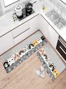 1/2 Piece Cartoon Cat Cute Gaming Room Carpet, Bathroom Rug, Kitchen Mat, Living Room Rug, Bedroom Carpet, Indoor Doormat, Washable Entrance Mat, Decorative Indoor Carpet, Non-Slip Kitchen Floor Mat - Light Grey - View 15