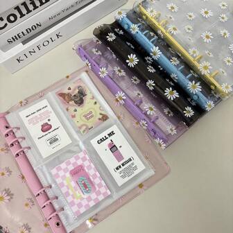 A5 6 Holes Daisy Binder Cover, Loose Leaf Ring Photo Collect Book Set, 160 Pockets Refill Sleeves, DIY Junk Journal Notebook, Stationery Organizer Holder School Supplies,Back To School