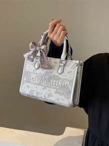 1 pieza Nuevo bolso de mano bordado de material de PU de moda, adecuado para ir al trabajo, viajes, salidas diarias, citas, regalos, simple y generoso, bolso de mujer de gran capacidad para todo