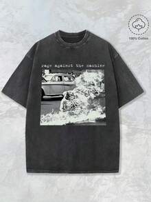 Men's Cotton T-Shirt | Heavy 230g 100% Washed Cotton | Round Neck, Short Sleeve | Rage Against The Machine Explicit Graphic Print | Casual Wear For Spring/Autumn | Machine Washable | Regular Fit | Breathable & Comfortable