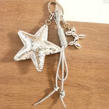 1 Pc Versatile Fashionable Silver Star Foil Balloon Dog Braided Rope Bag Charm Creative Keychain Pendant Goth - Multicolor - View 5