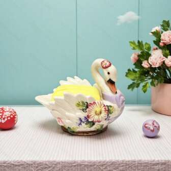 1 pieza Plato de jabón de cerámica pintado a mano con diseño de cisne y mariposa, decoración de sobremesa con relieve 3D de cisne y flores para la cocina, el baño, el balcón, vuelta al colegio
