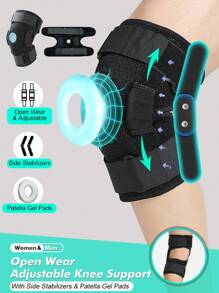 1 Pc- Open Wear Adjustable Knee Support Brace With Side Stabilizers & Patella Gel Pad For Men & Women, Compression Knee Brace, Stable Support Of The Knee, For Gym, Running, Fitness, Workout, Basketball - Black Gym Accessories Knee Support